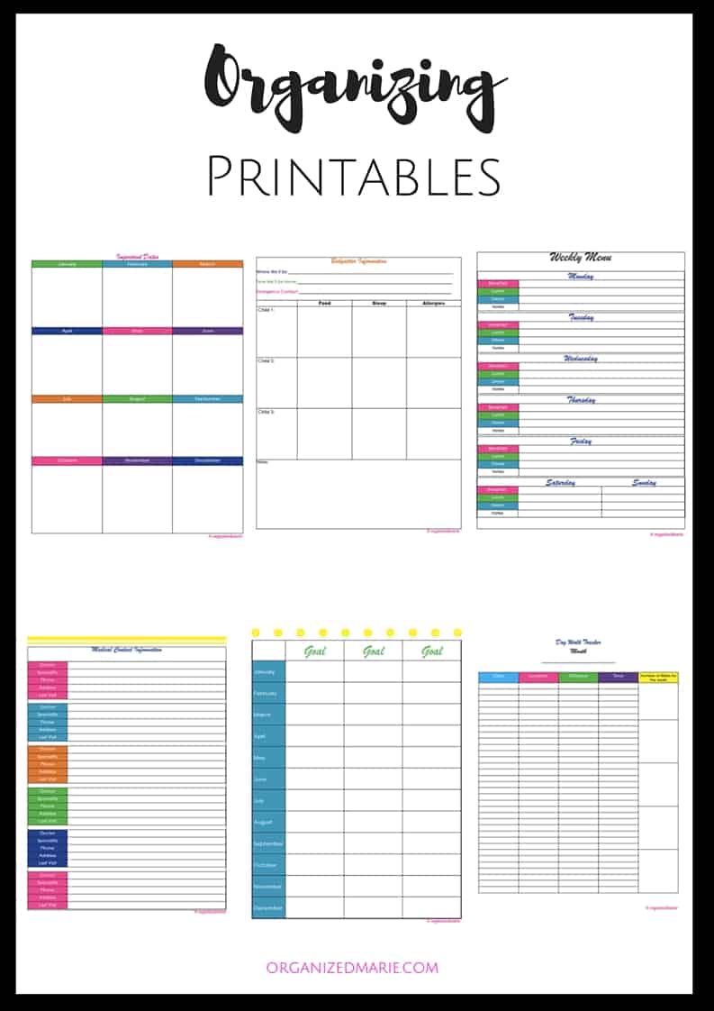 Organizing Printables Organized Marie