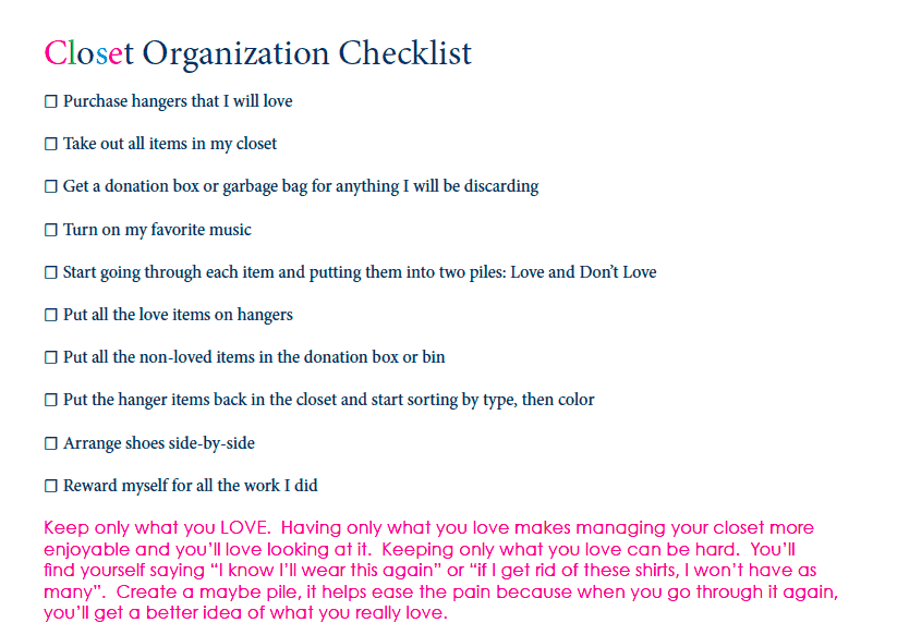 Closet Organization Checklist Organized Marie