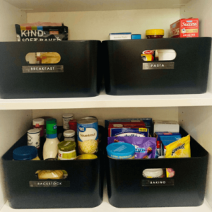 how to use labeled bins to organize pantry, professional home organization, Organized Marie